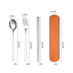 Stainless Steel Tableware Student Portable Suit (Option: Orange-3PCS)