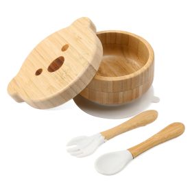 Baby Bamboo Wood Complementary Food Bowl Bear Bowl Baby Training Eating Sucker Bowl (Option: Marble)