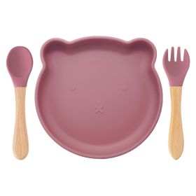 Food Supplement Tableware Set Silicone Spork Baby Products Bear Silicone Tableware (Option: Dark Pink)