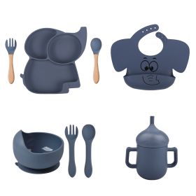 Children's Cartoon Elephant Silicone Tableware Set (Option: Y10-B 8pcs set)