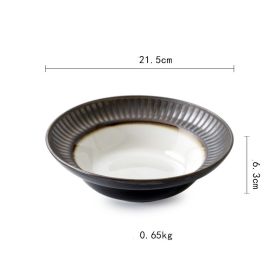 Straw Hat Fruit Salad Ceramic Rice Plate (Option: Black Edge transfer line21.5cm-1PCS)