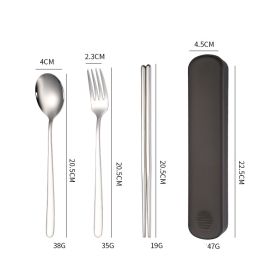 Stainless Steel Tableware Student Portable Suit (Option: Black-3PCS)