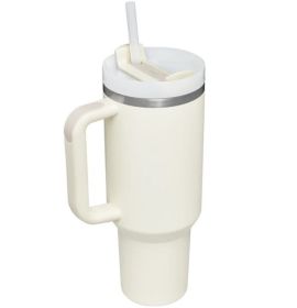 Portable High-capacity Stainless Steel Car Straw Cup (Option: White-40oz)