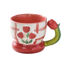 Hand Painted High Color Three-dimensional Relief Mug Ceramics (Option: Red grid)