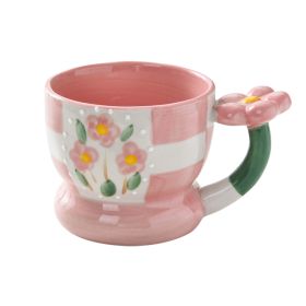 Hand Painted High Color Three-dimensional Relief Mug Ceramics (Option: Pink grid)