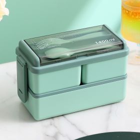 Plastic Lunch Box Microwavable Lunch Box Set Double Layer Divider With Cutlery (Option: Green-Double layer polylattice)