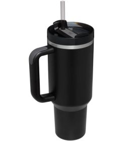 Portable High-capacity Stainless Steel Car Straw Cup (Option: Black-40oz)