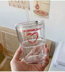 Love Bamboo Knot Girl Heart Glass Cup Student Straw Large Capacity Cup (Option: High Red Love)