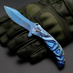 Dragon Embossed Portable Outdoor Fruit Knife (Color: Blue)