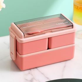 Plastic Lunch Box Microwavable Lunch Box Set Double Layer Divider With Cutlery (Option: Pink-Double layer polylattice)