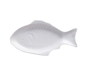 Household Ceramic Fish Plate Color Glaze Tableware Special Shape (Option: White-28x15cm)