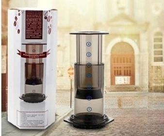 Portable Manual French Press Coffee Machine With 350 Pieces Of Coffee Filter Paper (Option: Brown Chinese Packaging)