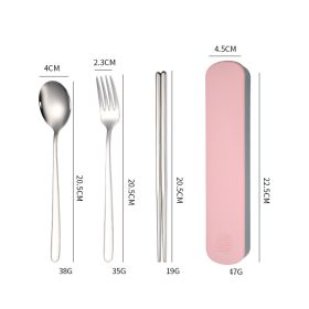 Stainless Steel Tableware Student Portable Suit (Option: Pink-3PCS)