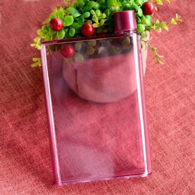 Creative Fall-resistant Square Flat Plastic Water Bottle (Option: Rose Red-420ml)