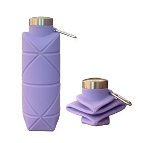 Food Grade Silicone Portable Water Bottle (Color: Purple)