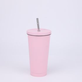 Stainless Steel Large-capacity Straw Insulation Cup (Option: Pink-500ML)